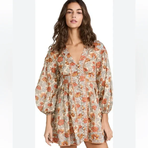 Zimmermann Andie Buttoned Mini Dress in Blue Floral 0P - Picture 2 of 14